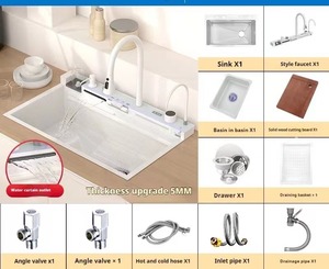 Lavello da Cucina Moderno in Acciaio Inox 201/304 con Cascata Integrata e Display Digitale, Bianco Profondo - Product Image 4