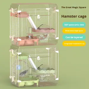 Cage à hamster panoramique transparente à trois étages, de luxe, dorée, avec <span class=keywords><strong>cadre</strong></span> en plastique, grande taille, <span class=keywords><strong>pas</strong></span> chère, 48 - Product Image 2