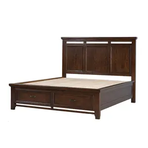 सस्ती कीमत पर ठोस लकड़ी का बिस्तर, दो भंडारण दराजों वाला क्लासिक लकड़ी का बिस्तर, अपार्टमेंट किंग साइज बेड होटल फर्नीचर
