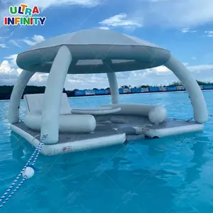 商业充气浮动小屋浮动码头平台，带帐篷水上派对巴纳，用于夏季娱乐
