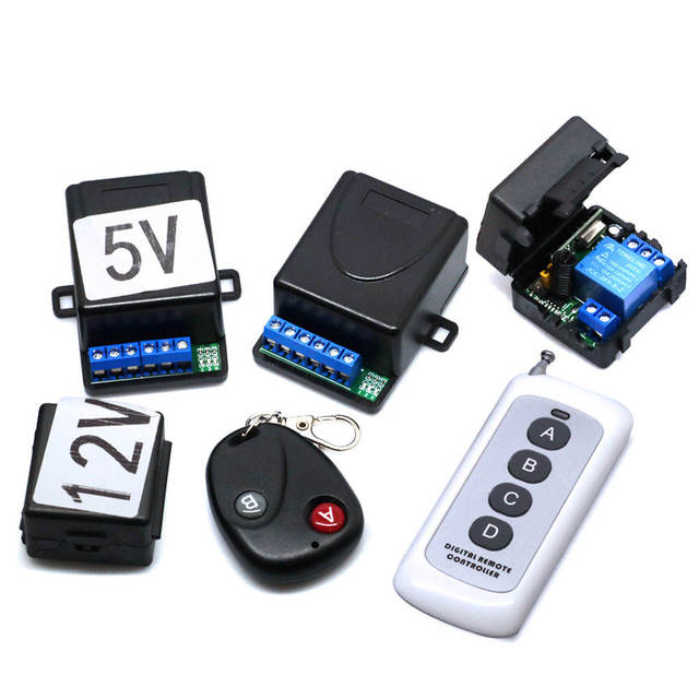 433Mhz RF Remote Control Wireless Switch DC 5V 12V 1CH 2 Way Relay Receiver and 2CH Transmitter for Door Electromagnetic Lock
