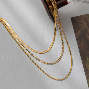 Triple-Layer Curb <b>Snake</b> <b>Chain</b> Combo | 18K PVD Gold | Non-Tarnish Lightweight Women's Jewelry - Product Image 3