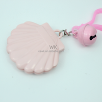 Poudrier compact rose portable en forme de coquille, vide, en plastique, pour fard à joues et illuminateur, avec pendentif