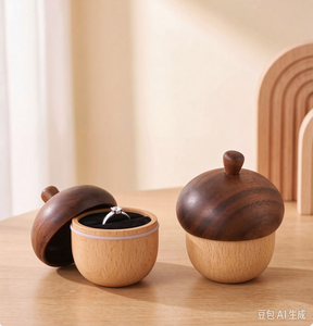 Creativa Scatola per Anelli Unisex a Forma <span class=keywords><strong>di</strong></span> Ghianda in Noce Nero, Contenitore per Gioielli con Finitura Laccata Trasparente per Regali <span class=keywords><strong>di</strong></span> Nozze - Product Image 4