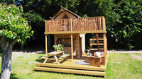 Grande tente de chasse en bois de luxe familiale, loft à deux étages, tente safari avec salle de bain