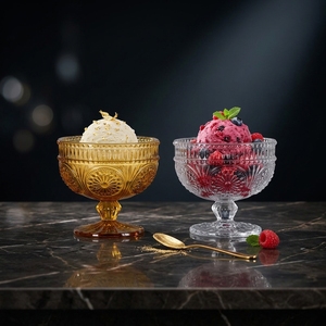 แก้วแก้วสีเหลืองอำพันลายดอกไม้แบบวินเทจพร้อมก้านตกแต่ง - Product Image 2