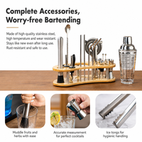 Kit de barman professionnel 19 pièces, outils de bar haut de gamme, shaker à cocktails en acier inoxydable, accessoires pour shaker à martini