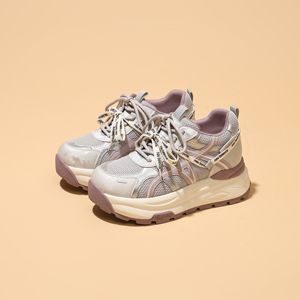 Women's Chunky Soled Sneakers 2026 Spring New Arrival Double Lace Up Lightweight Built in Heel Versatile Casual Sneakers - Product Image 3