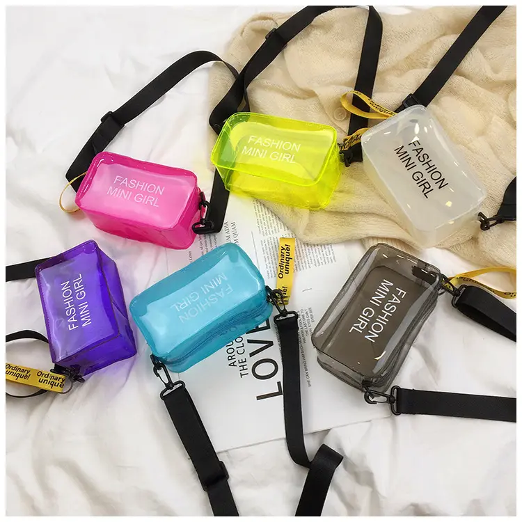 Tas jeli PVC Mini untuk wanita, kantung kosmetik selempang pantai bening Jelly modis dengan pola kartun