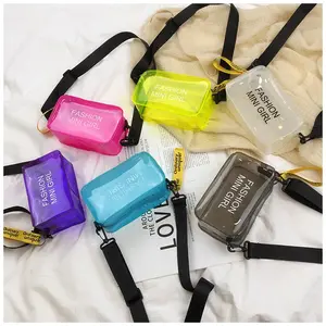 Mini PVC Jelly Bag for Women Fashionable Jelly Clear Plastic Beach Crossbody Shoulder Zipper Cosmetic Pouch with Cartoon Pattern