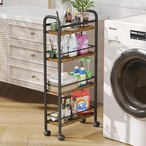Storage Cart 4 Tier Metal Rolling Shelf With Wheels For Kitchen Bathroom Laundry Organization - Product Image 1