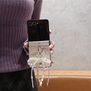 Étui de protection élégant pour téléphone Z Flip 7 6 5 4 3 avec pendentif nœud en strass et motif crocodile en jean, avec support anneau - Product Image 5