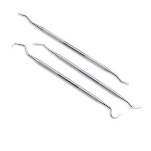 Set penghilang kalkulus gigi karang gigi, alat <span class=keywords><strong>Dental</strong></span> pinset cermin mulut baja tahan karat 3 buah - Product Image 5