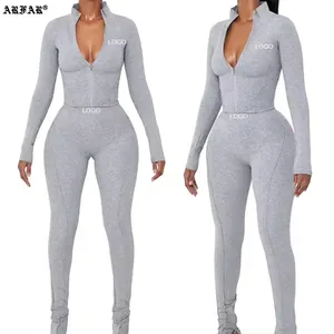 2 Piece Set Women Clothing Custom Tracksuits For Women Zip Up Crop Tops And Joggers Women Outfit Sport Tracksuits
