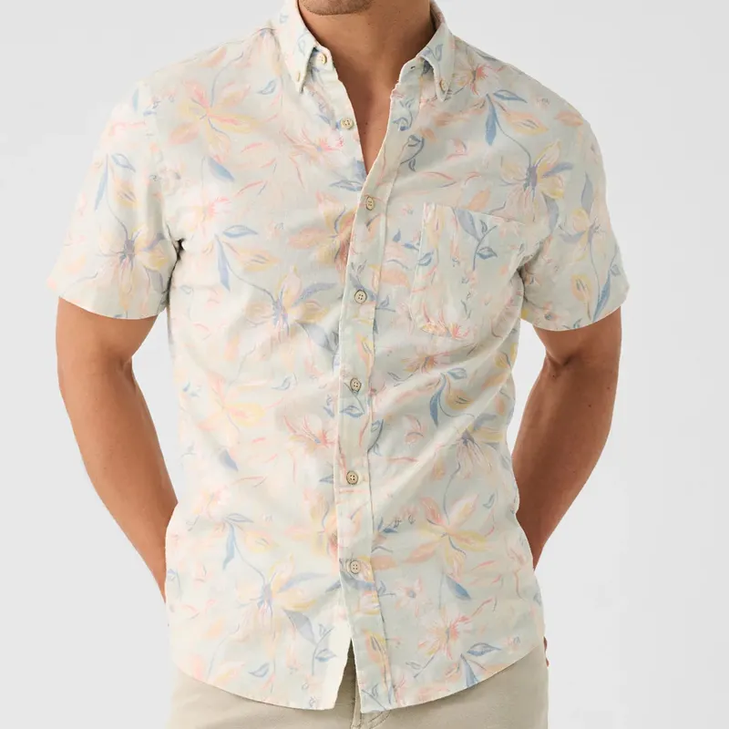 Erkekler için kısa kollu baskı gömlek kenevir bambu plaj gömlek yaz rahat Casual özel erkek bluz organik erkek giysileri