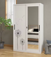 Armoire en acier imprimé avec miroir, barre de suspension verrouillable, étagères réglables, tiroir intégré et rail de glissière fluide pour chambre à coucher et maison