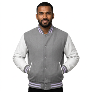 Veste universitaire pour homme, design original, vente en gros, couleur noire, style baseball avec manches en cuir - Product Image 1