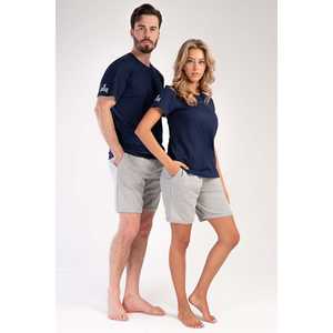 Conjunto de pantalones cortos de manga corta para mujer con cuello de 3 hilos y doble dobladillo con bolsillos - Product Image 5