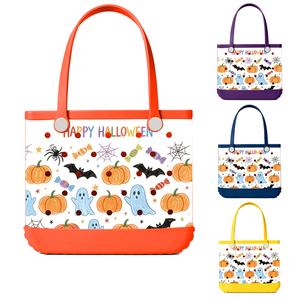 Sac fourre-tout en EVA orange personnalisé avec impression d'usine, motif citrouille et fantôme de dessin animé pour Halloween, sac de plage, vente en gros - Product Image 1