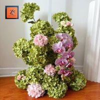 Statue d'ours romantique vert et rose à fleurs, arrangement d'ours en fleurs artificielles haut de gamme pour photomaton de mariage et décoration d'événements