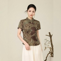 T-shirts en soie Gambiered à manches courtes, 100 % soie de mûrier, respectueux de l'environnement, teints à la plante, respirants, du patrimoine culturel immatériel chinois