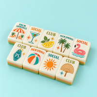 Tuiles de Mahjong Peintes à la Main avec Précision, Thème Nautique, Teinte Menthe Américaine, en Acrylique, pour Jeu de Table Vacances en Bord de Mer