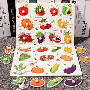 pädagogische Fruchttier-Cartoon hölzerne Klapp-Puzzle-Spielzeuge doppelseitige Zeichenplatte mit Stift - Product Image 4