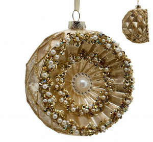 Ornement élégant et opulent en or <span class=keywords><strong>champagne</strong></span>, orné de perles et de cristaux irisés, pour un glamour de vacances ultime - Product Image 6