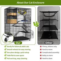 Cage à chat noire simple à étages, à monter soi-même, avec roulettes, étagère de rangement intégrée, hamac suspendu et lit en peluche, pour usage quotidien en intérieur et pour plusieurs chats