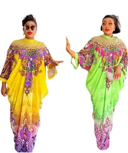 2024 African New Collection Fancy Floral Happy Dress Colorful Printed Flower Comfortable Sleeve Dresses For Women K0414