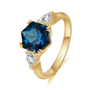 S925 Zilver 2025 Nieuwste Trend Zeshoekige Vorm Londonblauwe Topaz Moissaniet Ring Meerdere Diamanten Prong Setting Fabrieksprijs - Product Image 1