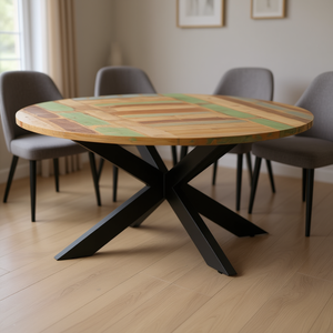 Solid <b>Reclaimed</b> Wood Round <b>Dining</b> <b>Table</b> 68.9x29.5 Inches Elegant Design Metal Legs Home Furniture - Product Image 2