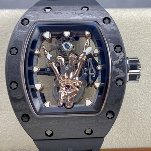 Reloj Tourbillon Personalizado con Diseño de Mano del Diablo, Caja de Carbono en Capas, Esfera Esqueletizada, Detalles en Oro de 18K, Reloj Mecánico - Product Image 1