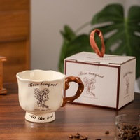 Mug en céramique résistant aux hautes températures, style européen vintage, avec poignée torsadée à motif floral, modèle 3627, pour le bureau et la maison