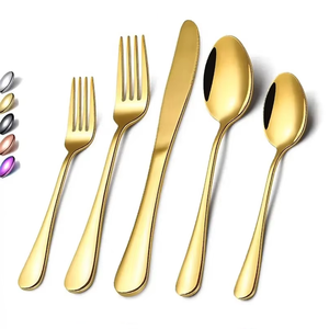 Set di posate di lusso in acciaio inossidabile color oro per matrimoni, cucchiai, forchette e coltelli, per ristoranti e hotel - Product Image 1