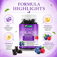 Gummies quotidiennes de zinc, 60 unités, en forme d'ours, saveur fruits rouges mélangés, complément alimentaire pour la peau et le teint