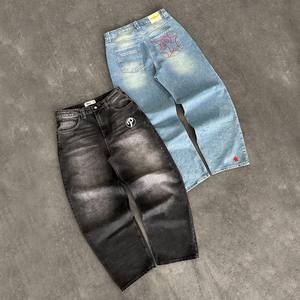 Мужские джинсы в стиле Y2K с вышивкой, прямые, свободные, винтажные, с эффектом кислотной стирки, больших размеров - Product Image 6