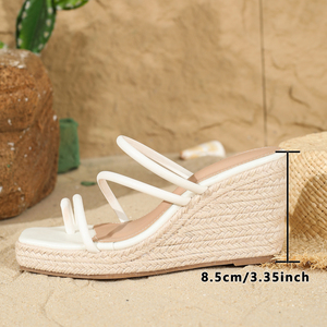 2024 nuove scarpe da donna bianche estive con <span class=keywords><strong>zeppa</strong></span> con suola di canapa sandali con plateau comode da donna pantofola - Product Image 6