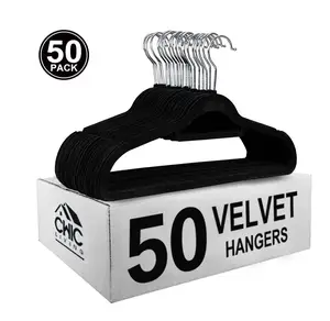 Customized Cloth Hanger Wholesale Black Grey Custom 50 Pack Coat Velvet Hangers For Cloths