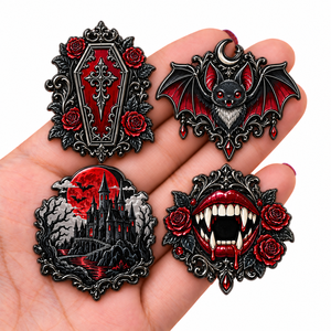 Lot de pin's émaillés 3D mignons d'Halloween en gros – Pin's de revers en métal personnalisés avec paillettes et carte de support pour cadeau - Product Image 2