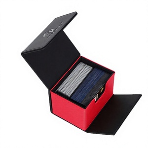 Boîte de rangement pour jeux de cartes en cuir PU rouge, coins carrés, résistante à l'eau, pour cartes à collectionner - Product Image 2