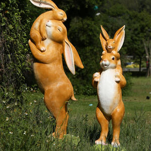 Outdoor-Dekoration Garten Statuen Nette Kaninchen Familie Modell Harz Cartoon Tiere Kindergarten Dekor Fiberglas Kaninchen Skulpturen - Product Image 5
