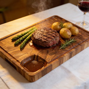 Grande planche à découper en bois de teck Planche de charcuterie pour la cuisine Bloc de boucher épais avec rainure à jus et <span class=keywords><strong>coin</strong></span> - Product Image 6