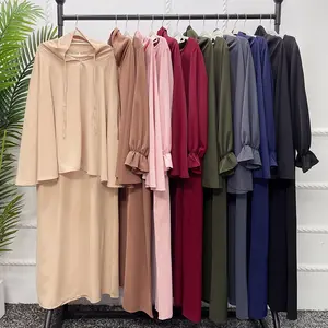 Moyen-orient dubaï turquie vêtements de prière musulmane abaya femmes robe musulmane couleur unie élégant costume deux pièces