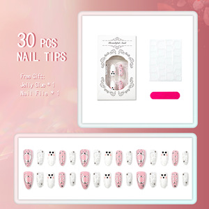 30 faux ongles Halloween à pression, motif fantôme 3D en relief, étoiles argentées, réutilisables, manucure festive effrayante pour fête - Product Image 2