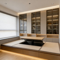 Lit Tatami en Bois Inclinable avec Rangement Intégré pour Chambre Familiale d'Hôtel Appartement, Personnalisable, Grand Format, avec Armoire