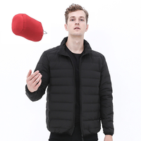 Vente en gros de manteaux de duvet d'hiver pour hommes avec logo personnalisé vestes d'extérieur chaudes en plumes de canard avec remplissage de bouffée de bulles polyest noir
