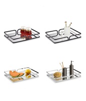 Plateau à miroir décoratif pour coiffeuse, ustensile de maquillage, présentoir en métal noir, pour organisateur de bijoux