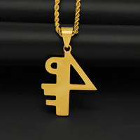 Collier en acier inoxydable DZ695 Hip Hop Iced 4PF avec pendentif lettre initiale en alphabet, strass, plaqué or, pour anniversaire