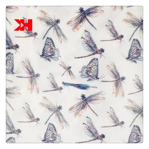 Nieuwe Ontwerpen Dragonfly Patroon Parel Chiffon Stof 100 Polyester Textiel Materiaal Gedrukt China Fabrikant Voor Kinderen Jurk